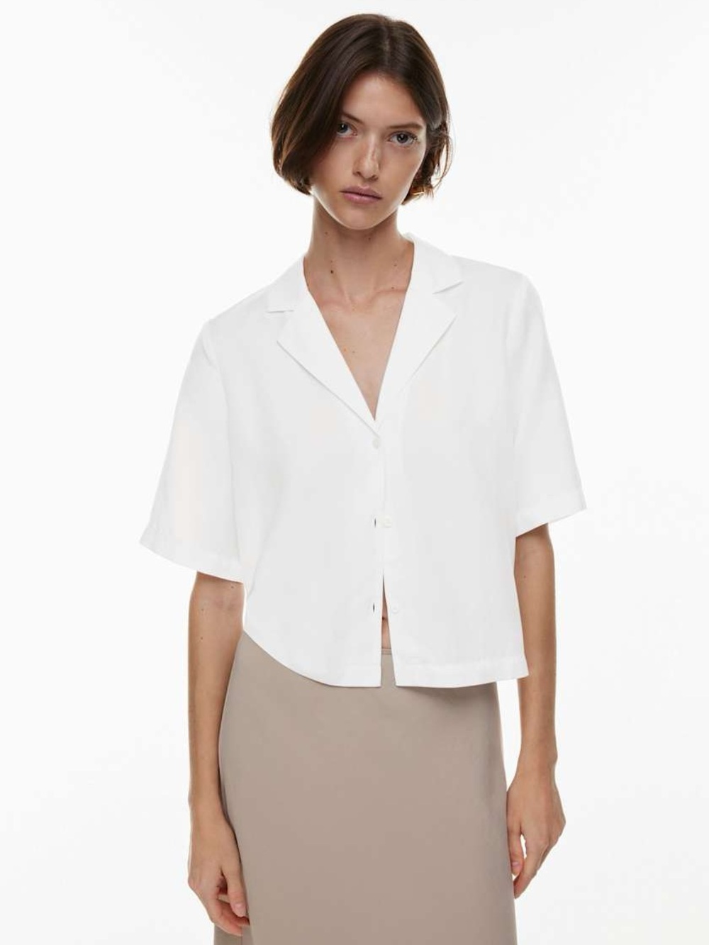 Aritzia Wilfred White Short-Sleeve Button Front Collared Top